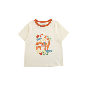 YOEHYAUL Kids Slim Fit T-Shirt Cartoon Print Short Sleeve Comfortable Cotton Blend round Neck Summer Top for Girls