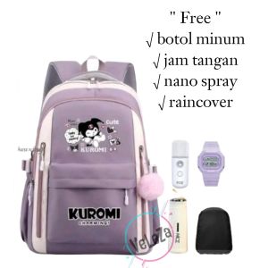 Tas Ransel Sekolah Remaja Terbaru KUROOMI gratis botol minum jam tangan nano spray raincover tas sekolah SD SMP tas ransel