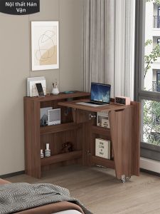 HANYUAN | Corner Foldable Desk With Bookshelf For Home Bedroom