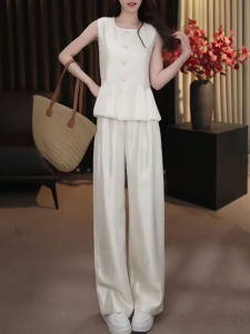 Shalldoer | Fashionable Korean Style Summer Outfit Two-Piece Set Sleeveless Vest Top And Straight Leg Pants Elegant And Attractive