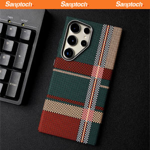 Sanptoch For Magsafe Carbon Fiber Texture Phone Case For Samsung Galaxy S25 S24 23 Ultra Plus Pixel Pattern Shockproof Hard Cover For S23+ S24+ S25+ Skin-friendly Protection Casing with Metal Lens Ring
