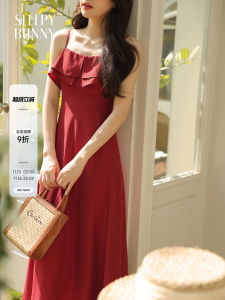 Sleepy Rabbit Halter Dress Womens Slimming Beach Vacation High Waist Gauze Fiber Asymmetrical Hemline Casual Style Spring Summer