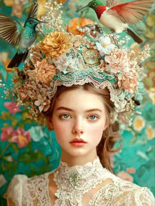 Woman Flowers And Birds Beautiful Girls Portrait 5D DIY Diamond Painting Kit For Wall Decor Gift Mosaic Full Drill Canvas Set
