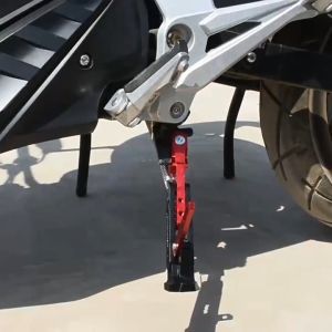 Universal adjustable aluminum alloy side stand for motorcycles equipped with a central adjustable support bracket CNC