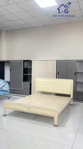 Giường Ngủ Đơn 4x8 Đầu Nệm Kem Bền Bỉ Chất Liệu Cao Cấp - HCM