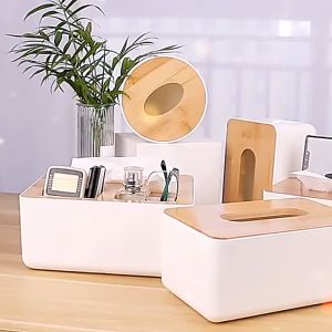 TaffHOME Kotak Tisu Kayu Tissue Box dengan Holder Smartphone - ZJ008