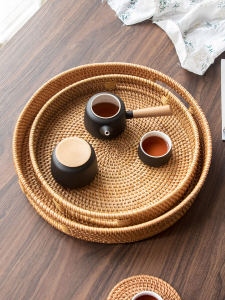 Thai Geely Saucers Vietnam Rattan Water Glass Plate Saucers Bamboo Plate Fruit Basket Cup Plate Saucers Household Creative round Tray