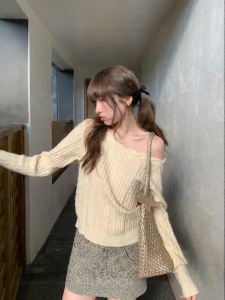 NIHAOKANONG | Áo Sweater Len Dày Thiết Kế Dây Cáp Hai Chiều Một Bờ Vai
