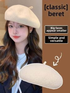 Womens Beret Hat Autumn Winter Korean Style Artist Cap Retro All-Match Large Head Circumference Face Slimming Art Bud Hat