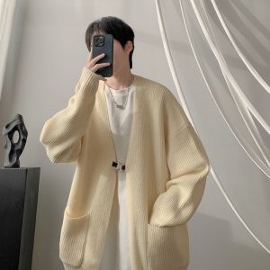 HetingHOME | Hetinghome Lazy Style Loose Mens Knitted Sweater Couple Cardigan Polyester Fiber V-neck Long Sleeve Autumn Season Fashion