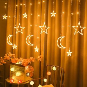 Christmas Star Curtain Lights for Bedroom - 12 Stars 138 LED Fairy Twinkle Lights with 8 Lighting Modes Connectable Window Lights Waterproof Ramadan Decoration