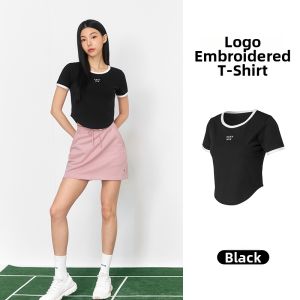 Contrast Logo Embroidery Women Tennis Shirt