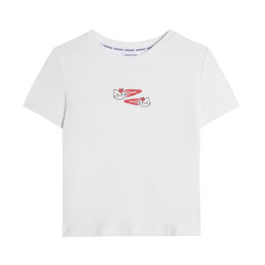 Korean Style White Floral Print Short Sleeve T-Shirt