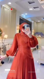 Delisha Maxy Bhn Shimer Apk Mutiara Long Dress Muslimah Baju Lebaran OOTD Santri Muslimah Mewah