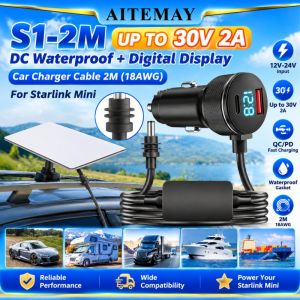 Aitemay Cáp sạc điện dùng trên xe hơi mini starlink Bộ chuyển đổi điện DC 30V 2A có vôn kế đèn LED chống thấm nước 18AWG dây loại USB C sạc nhanh cho thuyền xe tải RV 12V 24V xe cộ
