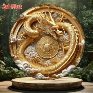 2D Metal Sign Round Gold Dragon Metal Wall Art Elegant Home Office Kitchen Party Decor Easy to Hang Gift