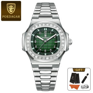 POEDAGAR Chính Hãng Đồng hồ nam dây đeo bằng thép không gỉ lịch dạ quang không thấm nước 925