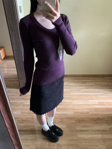 YUEZHONGWEI | Purple V-Neck Knit Top Slim Fit