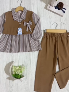 Setelan Anak Perempuan Model Terbaru Bahan Katun mix Crinkle Usia 1-8 Tahun