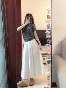 Plus Size Polo Collar Short Sleeve T-Shirt High Waist A-Line Mini Skirt Two-Piece Set for Women Summer Fashion