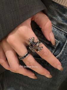 Vintage Cross Ring for Women Cold Style Punk Fashion Open Finger Ring Alloy Material Adjustable Size Daily Wear Religious Symbol