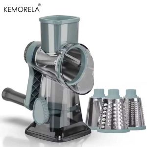 KEMORELA 3-in-1 Rotary Cheese Grater with Container - Multifunctional Manual Food Slicer & Nut Grinder for Vegetable Garlic