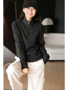 เสื้อยืดแขนยาวผ้าฟอกนุ่มสบายสไตล์เกาหลีแฟชั่นลำลอง ทรงสลิมฟิต เส้นใยโพลีเอสเตอร์และยางยืด ฤดูหนาว 2024