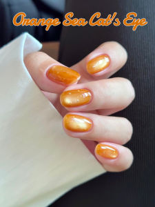 1pcs ZH 2025 Autumn New Versatile Whitening Orange Sea Bubble Water Glass Bead Crystal Cat Eye Gel Nail Polish Nail Art