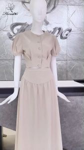 [Voucher 15% MOV 199K cap 100K Áo kiểu croptop HeraDG cổ tròn tay xếp ly kết hợp chân váy xòe dáng dài thanh lịch chất tuytsi cao cấp SSTBD3052A-J