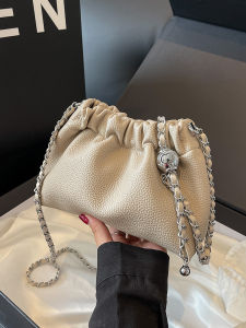 Litchi Texture Chain Small Bucket Bag Womens Simple Folded Fashion Crossbody Bag Autumn Winter Soft PU Leather Handbag