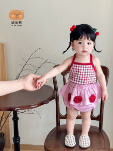 Summer Outfit for Girls Thin Strap Vest And Bloomer Pants Baby Girl Clothes Cute Floral Print Moisture Wicking Non-Dungaree