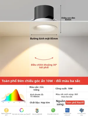 TONGZHIGUANG | Đèn Downlight Chống Chói Không Viền Bảo Vệ Mắt