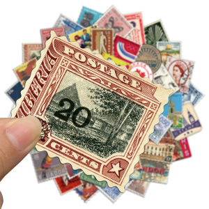 50PCS Vintage Stamp Stickers Aesthetic Postage Stamp Stickers Waterproof Vinyl Decals for Scrapbook Laptop Water Bottle