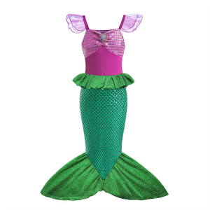 Ariel Princess Short Sleeve Tulle Gown for Girls Mermaid Cosplay Costume Birthday Carnival Party Dress Up Outfit Kids 2-8Y