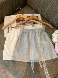 GUZILIAN | Lace Drawstring Mini Sport Skirt Women Summer Small Size Anti-Light Hip Covering Slimming American A-Line Half-length Skirts