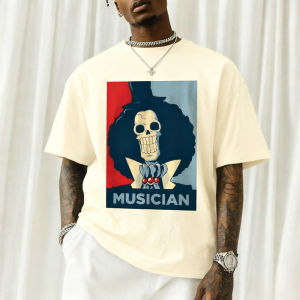Bandai | Mens One Piece T-Shirt Brook Soul King Musician Crown Afro Print Y2k Cotton Loose Fit Breathable Men Women Streetwear New