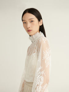 Sud Weiguang Shiji Korean Style Long Sleeve Lace Mesh Base Shirt Inner Wear Transparent Design Stand Collar Womens Top