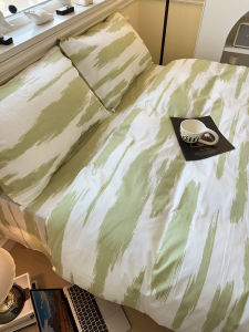 ผ้าห่มผู้ชายสีเขียวลายทางสไตล์ยุโรป 3 ชิ้น Pure Cotton ผ้าห่มผู้หญิง ผ้าห่มเด็ก ผ้าห่มผู้ใหญ่ อุปกรณ์เสริมเตียงแบบไม่ซ้ำใคร