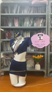 SM114 - Bộ Đồng Phục Cosplay Tiếp Viên Hàng Không Xanh Navy Cao Cấp Cosplay Tiếp Viên Hàng Không Navy Sang Trọng Bộ Trang Phục Cosplay Tiếp Viên Hàng Không Navy Viền Vàng