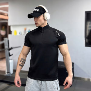 JIANSHENSHIJIAJIANSHEN | Gym Training Half-Zip Fitted Muscle T-shirt