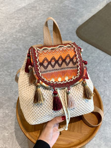Large Capacity Tassel Ladies Backpack Ethnic Style Autumn Winter Double Shoulder Casual Bag Trendy Sewing Line New Arrival