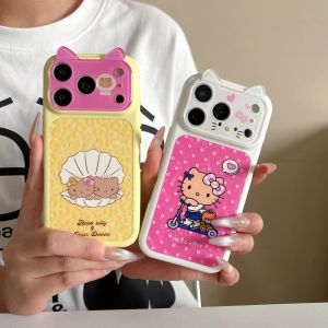Sanrio | Korea INS 3D Cat Ear Polka Dot Leopard Print Hello Kitty Case For iphone 15 16 17 Pro Max 17 Pro Camera Protective Phone Cover