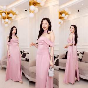 ชุดเดรส ชุดออกงาน ชุดราตรี F308 เกาะอกผ่าหลัง กระโปรงบาน มีฟองน้ำ