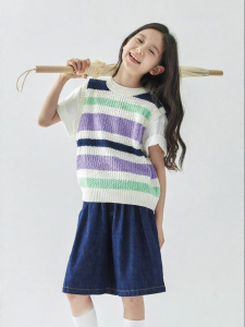 KECHU | Multicolor Stripe Contrast Knit Vest For Girls