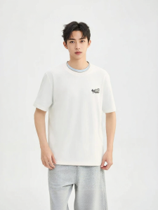 SANFU | Embroidery Patterned False Two-Piece Short Sleeve T-Shirt