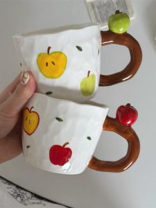Cute Cartoon Korean Style Apple Ceramic Water Coffee Cup Practical 3D Design Wedding Favor Box Gift Box Single Ear Handle