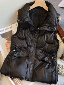 Shiny Short Stand Collar Womens Vest Loose Fitting Jacket Korean Style down Cotton Autumn Winter Outerwear Casual Wear