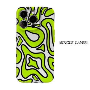 Potdemiel | Neon Green Abstract Wave Magnetic Phone Case with Black-Lined Design for iPhone 18/17/16/15/14/13 pro Max plus Double-Layer Prot