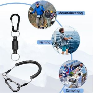 Magnetic Net Release Fly Fishing Net Retractor Magnetic Keychain for Fly Fishing with Retractable Coiled Lanyard Carabiner