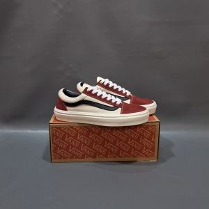 Sepatu Vans21 Old Skool Vault OG Era Cream Maroon List Hitam Kanvas 36-43